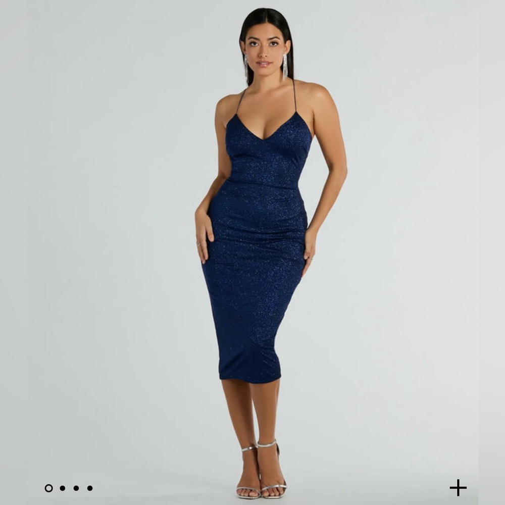 Lynn Strappy Back Glittery Midi Formal Dress